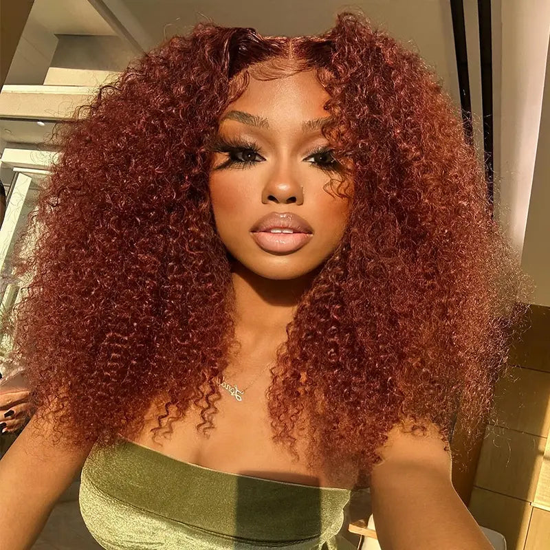 Wear‑Go Kinky Curly Glueless Human Hair Wigs, 6*4 HD Lace Front Wig Pre‑Plucked Tiny Knots Curly Glueless Wig for Beginners