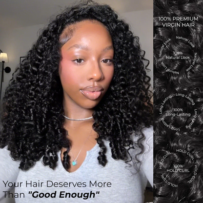 Burmese Curly Half Wig, InvisiFit Strap Human Hair Glueless Wig for Beginners