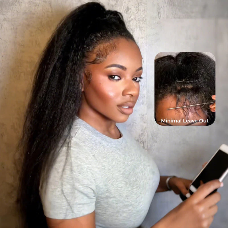 Wear Go Kinky Straight Flip‑Over Half Wig, Invisible Hairline Glueless Human Hair Wig for Beginners