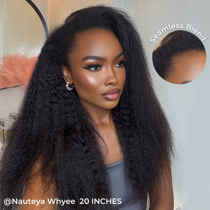Wear Go Kinky Straight Flip‑Over Half Wig, Invisible Hairline Glueless Human Hair Wig for Beginners