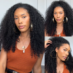 Coily Curly Half Wig, Seamless Kinky Curly Flip Over Wig for Beginners