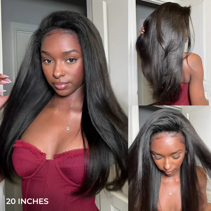 Wear Go Yaki Straight Drawstring Flip‑Over Half Wig, InvisiFit Strap Invisible Hairline Glueless Human Hair Wig