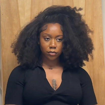 Wear Go Afro Curly Drawstring Flip‑Over Half Wig, InvisiFit Strap Real Invisible Hairline Glueless Human Hair Wig