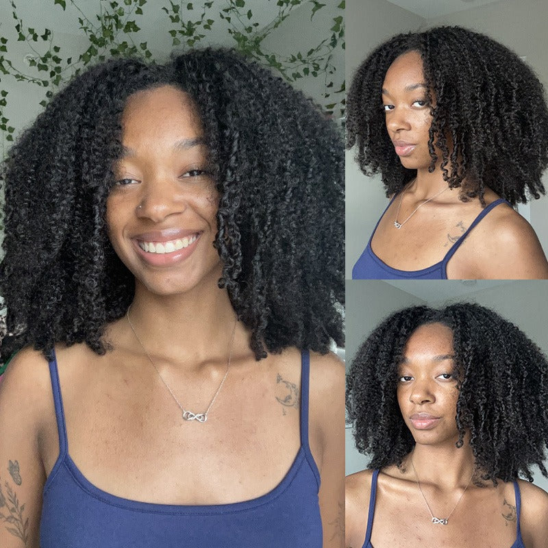 Wear Go Afro Curly Drawstring Flip‑Over Half Wig, InvisiFit Strap Real Invisible Hairline Glueless Human Hair Wig