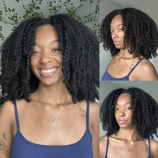 Wear Go Afro Curly Drawstring Flip‑Over Half Wig, InvisiFit Strap Real Invisible Hairline Glueless Human Hair Wig