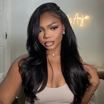 Wear Go Yaki Straight Drawstring Flip‑Over Half Wig, InvisiFit Strap Invisible Hairline Glueless Human Hair Wig