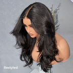 9x6 T‑Part Wear Go Glueless Lace Wig, Yaki Straight Layered Cut Bob Wig Natural Black Deep Part Lace Wig for Women