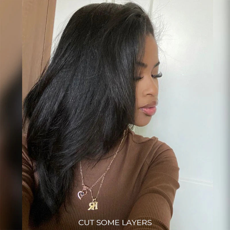 Wear Go Yaki Straight Drawstring Flip‑Over Half Wig, InvisiFit Strap Invisible Hairline Glueless Human Hair Wig