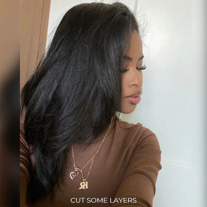 Wear Go Yaki Straight Drawstring Flip‑Over Half Wig, InvisiFit Strap Invisible Hairline Glueless Human Hair Wig