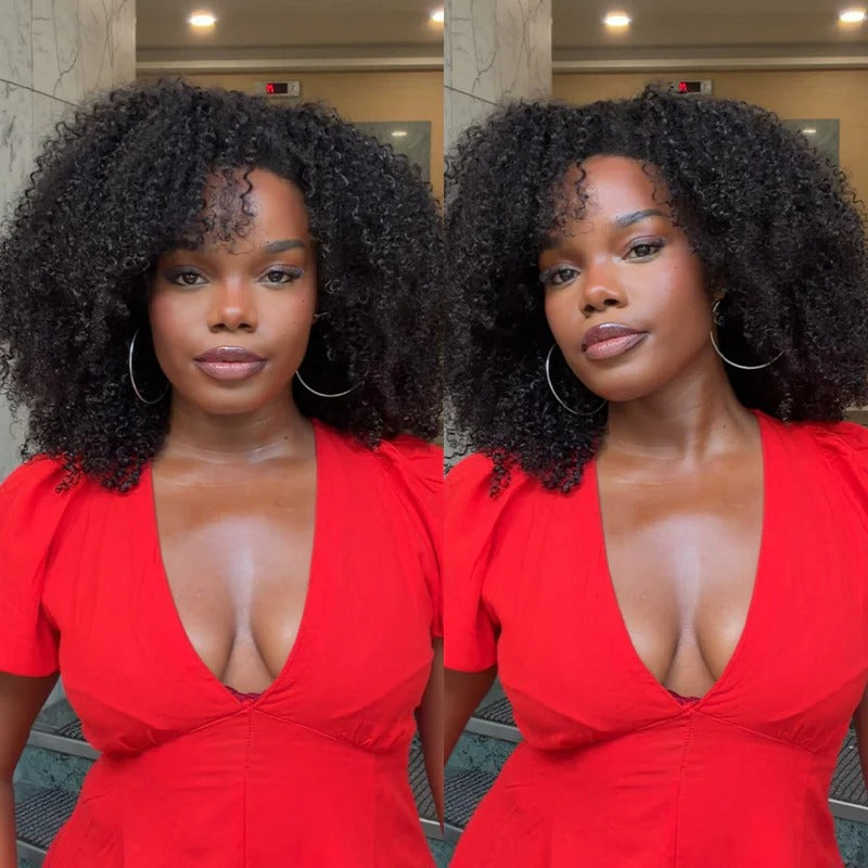 Wear Go Afro Curly Drawstring Flip‑Over Half Wig, InvisiFit Strap Real Invisible Hairline Glueless Human Hair Wig
