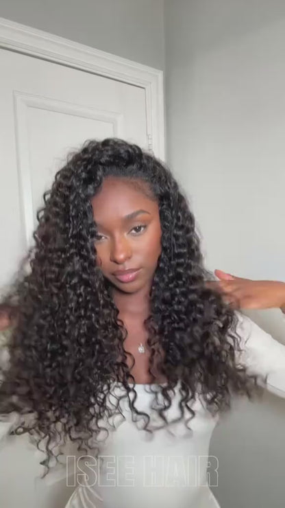 Water Wave Wear Go Half Wig Glueless Human Hair Wig, Invisible Hairline Seamless Flip Over Wig, Beginner‑Friendly No Leave‑Out Summer Budget Wig Beach Essentials