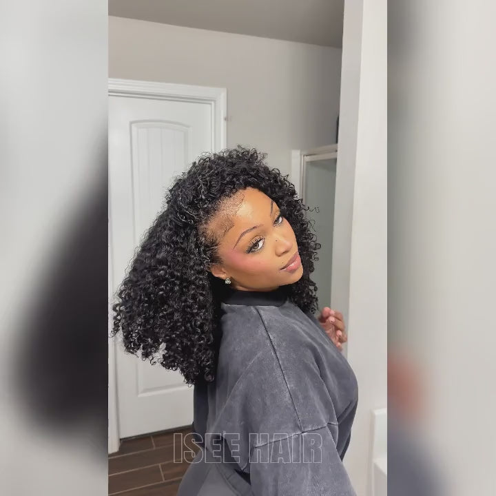 Coily Curly Half Wig, Seamless Kinky Curly Flip Over Wig for Beginners