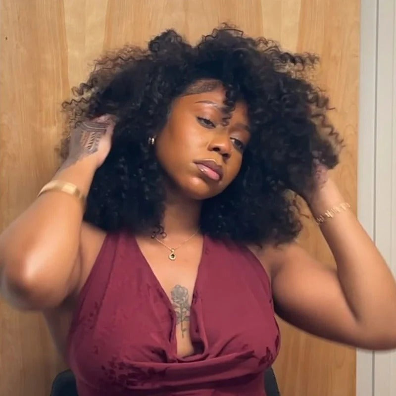 Wear Go Afro Curly Drawstring Flip‑Over Half Wig, InvisiFit Strap Real Invisible Hairline Glueless Human Hair Wig